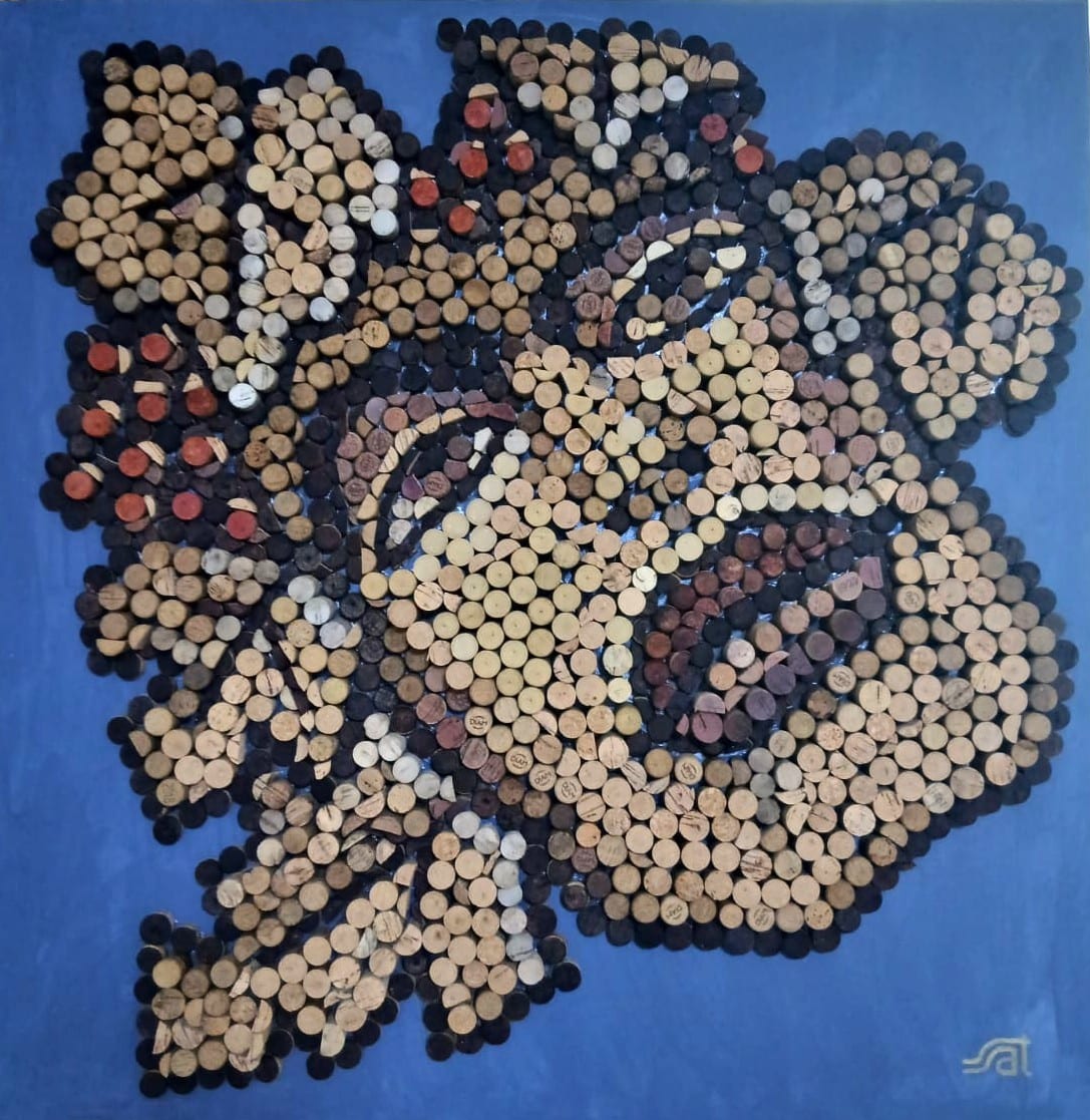 Baku, Wine corks, mosaic by Saimir Strati