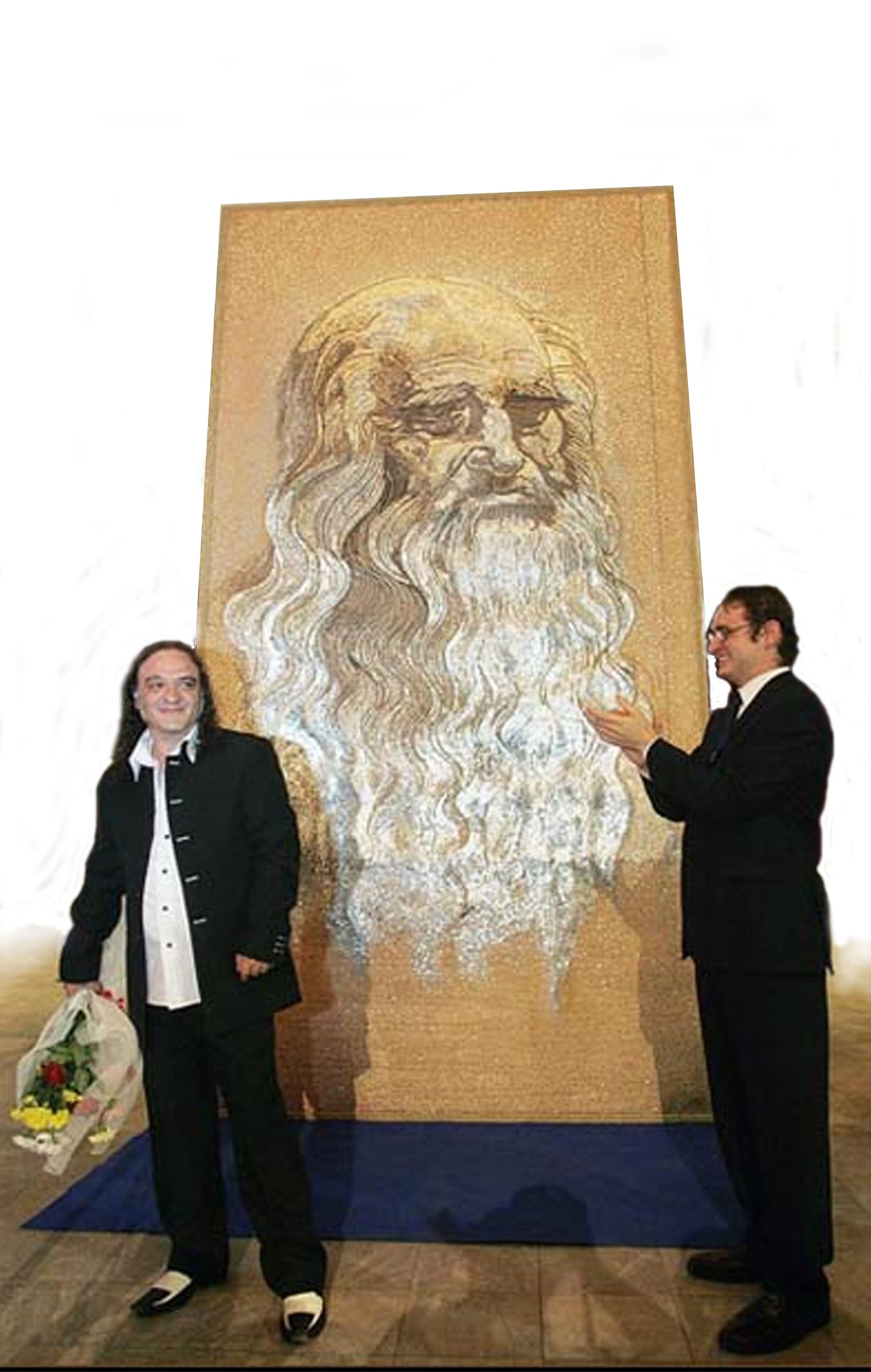Saimir Strati with the Leonardo mosaic