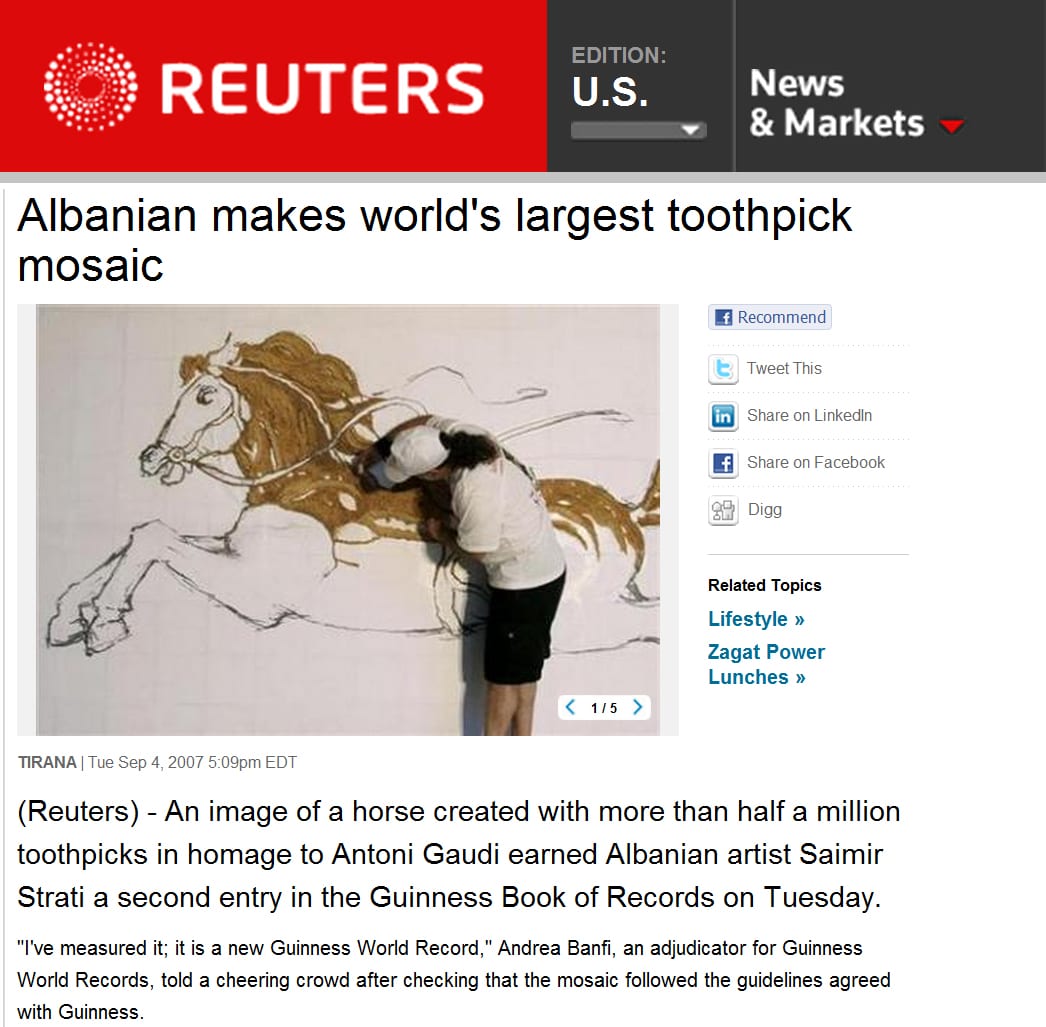 Reuters coverage of the toothpick mosaic