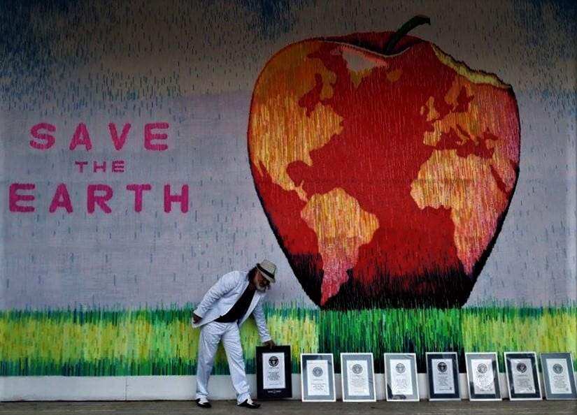 Save the Earth drinking straws mosaic by Saimir Strati